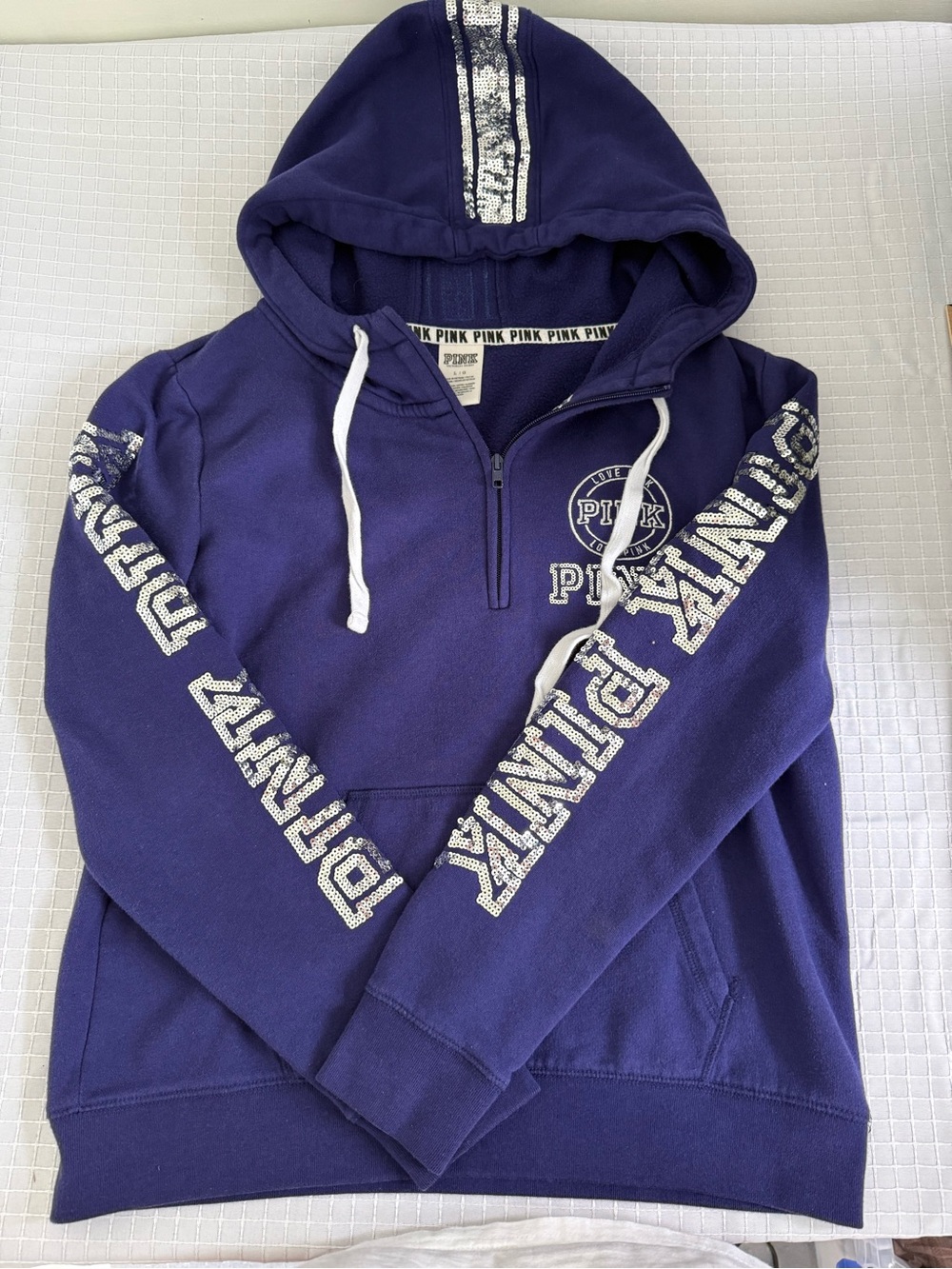 Victoria Secret PINK Purple Y2K Bling Sequin Half Zip Hoodie Sweatshirt Large